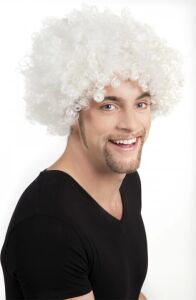 Beyaz Renk Kıvırcık Afro Bonus Peruk