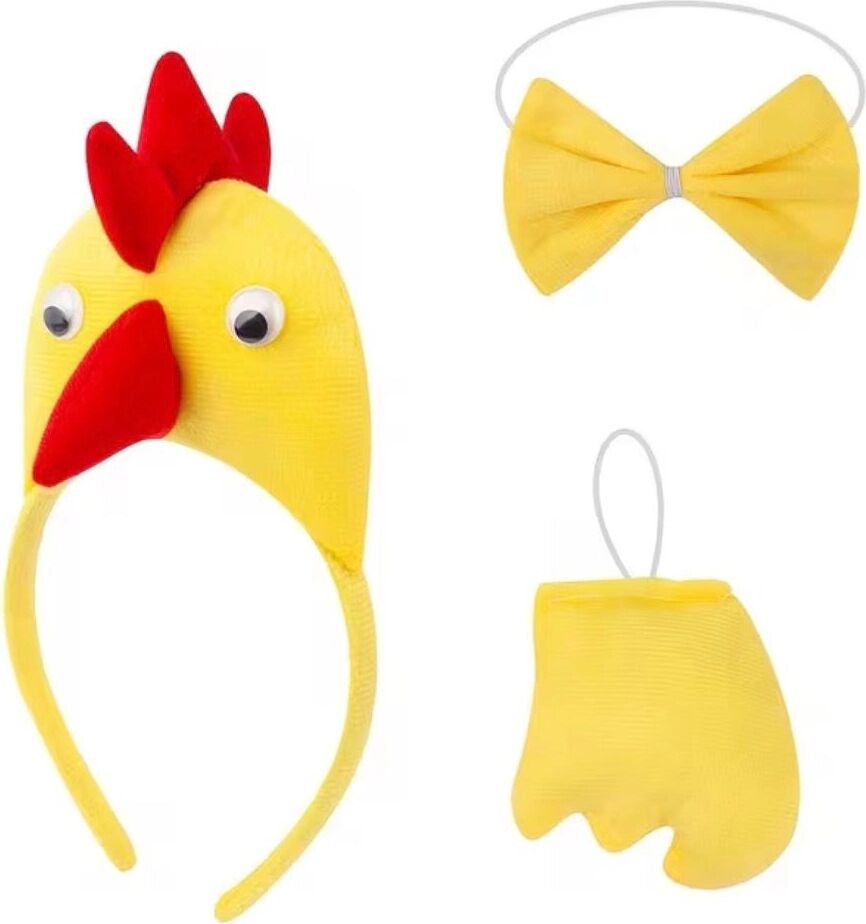 Çocuk Horoz Tavuk Kostüm Seti 3 Parça (Taç + Papyon + Kuyruk)