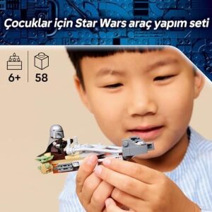 Mandalorian ve ’nun Hız Motoru 75436-6 Yaş ve Üzeri Çocuklar Için Blaster Silahlı Mandalorian Minifigürü ve Içeren Yaratıcı Oyuncak Yapım Seti, Hediye Fikri (58 Parça)