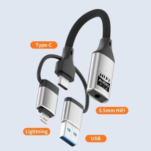 Lightning Type-C USB Girişli 3.5mm Hi-Fi Ses Dönüştürücü Adaptör | Dac Çipli Harici Ses Kartı | Kulaklık Mikrofon Destekli | Canlı Yayın Vlog Pc Telefon | ZR1206