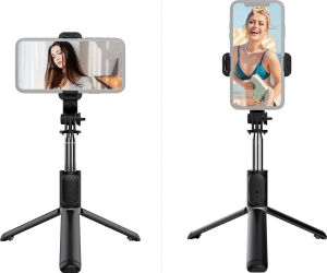 Kuzeystore LED Işıklı Katlanabilir Çok Fonksiyonlu Kablosuz Bluetooth Kumandalı Tripod Selfie Çubuğu, Vlog, Video, Grup Fotoğraf, Özçekim