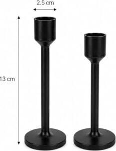 Modern Şamdan Seti, Siyah, 2'li, 13 Cm, Dekoratif Mumluk, Yuvarlak Tabanlı