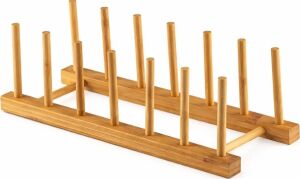 Bambu Tabaklık Kurutmalık – Ahşap Tabak Düzenleyici Stand, Katlanabilir Bulaşıklık, Tabak Kapak Bardak Organizer (Doğal Bambu)