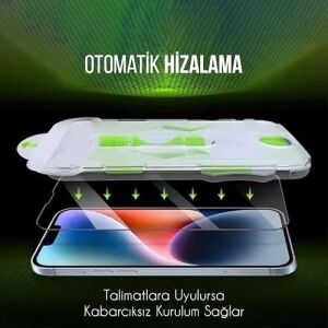 Apple iPhone 15 Ile Uyumlu Hizalama Aparatlı ve Takılırken Camın Altında Kesinlikle Toz Bırakmayan Darbelere Karşı Ekstra Güçlü Ekran Koruyucu Cam