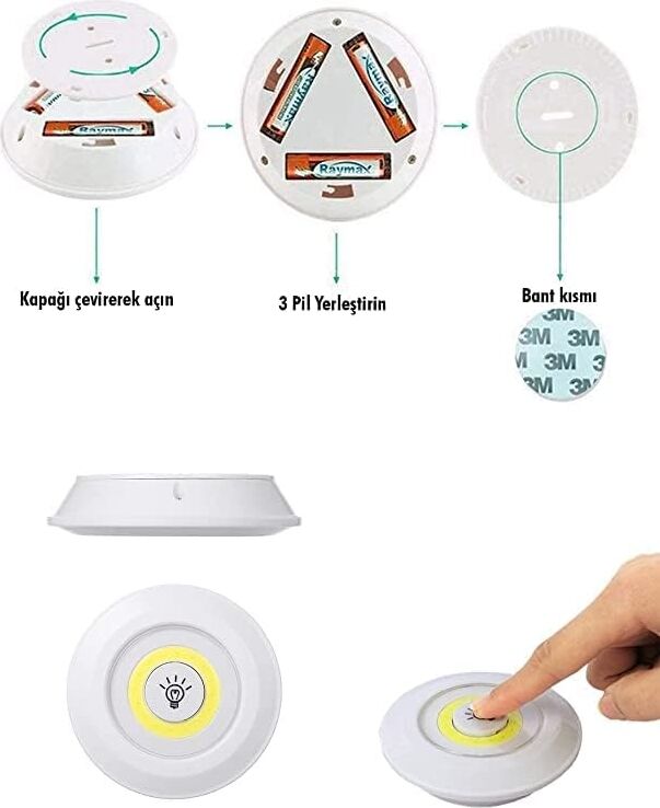 Senon 3'lü LED Lamba, Uzaktan Kumandalı Spot Lamba, Dolap Altı Lamba, Kiler Aydınlatma Lambası, Mutfak Lambası, Kablosuz LED Lamba