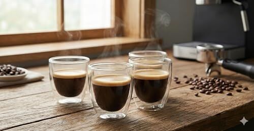 Needd Çift Katmanlı Espresso Cam Bardak Seti 4'lü 80 ml | Borosilikat Cam, Isı Yalıtımlı Double Wall Tasarım | Espresso, Ristretto ve Macchiato Için Şeffaf Kahve Bardağı