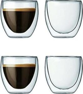 Needd Çift Katmanlı Espresso Cam Bardak Seti 4'lü 80 ml | Borosilikat Cam, Isı Yalıtımlı Double Wall Tasarım | Espresso, Ristretto ve Macchiato Için Şeffaf Kahve Bardağı