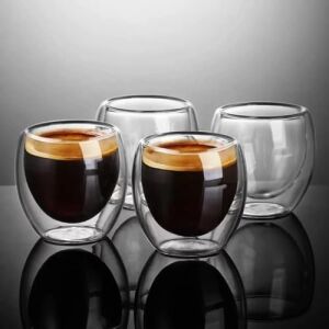 Needd Çift Katmanlı Espresso Cam Bardak Seti 4'lü 80 ml | Borosilikat Cam, Isı Yalıtımlı Double Wall Tasarım | Espresso, Ristretto ve Macchiato Için Şeffaf Kahve Bardağı