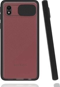 Galaxy A01 Core ile Uyumlu Kılıf Slayt Sürgülü Arkası Buzlu Lensi Kapak - Siyah
