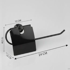 Yapışkanlı Tuvalet Kağıdı Askısı | Kapaklı Paslanmaz Metal Wc Kağıtlık | 10 * 10 cm Siyah Renk | Delmesiz Kolay Kurulum