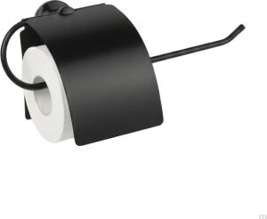 Yapışkanlı Tuvalet Kağıdı Askısı | Kapaklı Paslanmaz Metal Wc Kağıtlık | 10 * 10 cm Siyah Renk | Delmesiz Kolay Kurulum