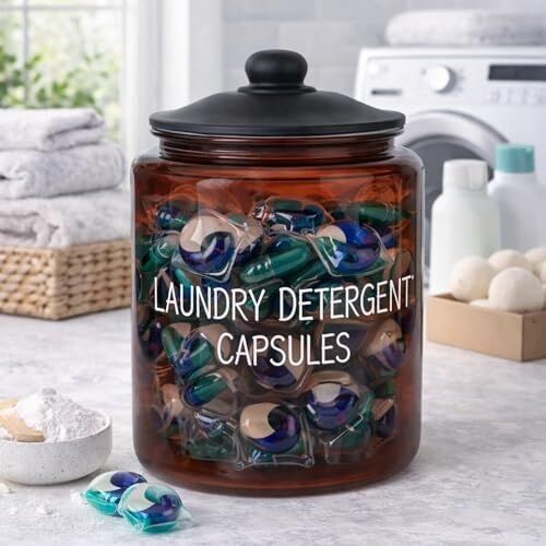 3,8 L Cam Deterjanlık Kavanoz – Amber Renk, Kapaklı “laundry Detergent Capsules” Saklama Kabı, Çamaşır Deterjan Kapsülü ve Pod Düzenleyici