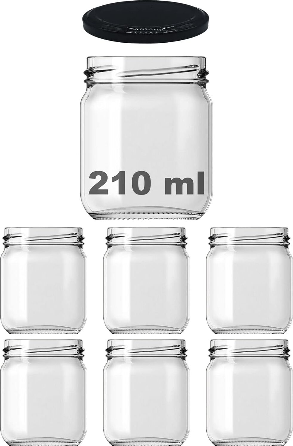 10-1000 ml Farklı Boyutlarda Kavanoz (10-1000 Arası) cc Konserve Metal Kapaklı Cam Kavanoz 6 Adet (Şeffaf, 210 Cc)