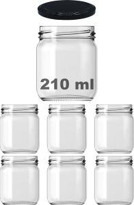 10-1000 ml Farklı Boyutlarda Kavanoz (10-1000 Arası) cc Konserve Metal Kapaklı Cam Kavanoz 6 Adet (Şeffaf, 210 Cc)