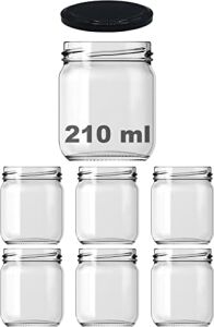 10-1000 ml Farklı Boyutlarda Kavanoz (10-1000 Arası) cc Konserve Metal Kapaklı Cam Kavanoz 6 Adet (Şeffaf, 210 Cc)