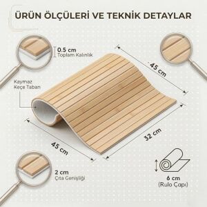 Katlanır Bambu Koltuk Kenarı Tepsisi Mat | 32X45 cm | Geniş Kolçak Masası | Içecek, Atıştırmalık ve Tablet Standı | Doğal Ahşap