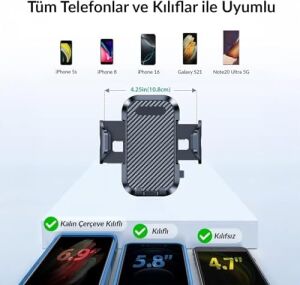 Vantuzlu Uzayan Cam ve Torpido Için Ayarlanabilir Araç Içi Telefon Tutucu