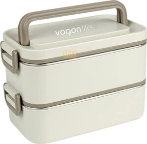 Bento 2000ML Lunchbox 2 Katlı 3 Bölmeli Mini Kaseli Çelik Sefer Tası Yemek Kutusu (Beyaz)