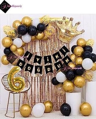 Bkmc 6 Yaş Kral Taçlı Balon Zinciri Doğum Günü Seti Iyi Ki Doğdun Doğum Günü BMCNM696