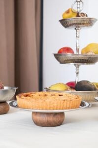 Ahşap Ayaklı Çelik 23 cm Tatlı Meyve Servis/sunum Tepsisi