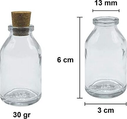 Şeffaf 25 ml / 25 cc Mantar Tıpalı Boş Cam Şişe 12 Adet