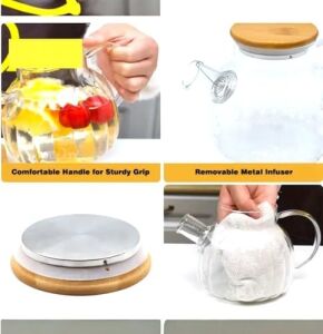 Borosilikat Cam Çaydanlık, 1000 Ml, Isıya Dayanıklı, Modern Tasarım, Şeffaf