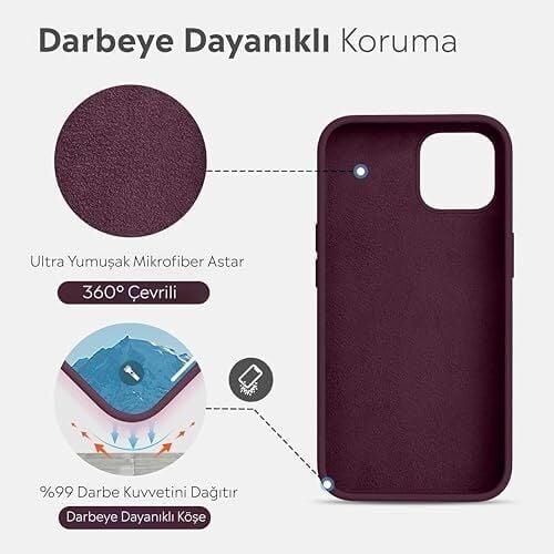 iPhone Kılıf Ince Sıvı Silikon 3 Katmanlı Tam Kaplamalı Yumuşak Jel Kauçuk Kılıf Kapak (Mürdüm, iPhone 11)