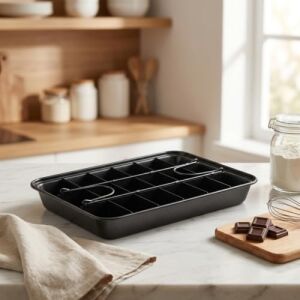 18 Bölmeli Kare Kesim Brownie ve Kek Kalıbı - Yanmaz, Yapışmaz ve Çizilmez Karbon Çelik Fırın Tepsisi