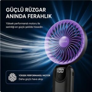 Auhma AUFN19 5 Kademeli Güçlü El Fanı Mini Fan – Şarjlı Taşınabilir Mini Vantilatör, Dijital Ekranlı, Sessiz Çalışma, Uzun Pil Ömrü, Masaüstü & El Tipi Kullanım (Beyaz)