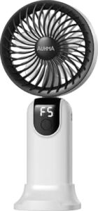 Auhma AUFN19 5 Kademeli Güçlü El Fanı Mini Fan – Şarjlı Taşınabilir Mini Vantilatör, Dijital Ekranlı, Sessiz Çalışma, Uzun Pil Ömrü, Masaüstü & El Tipi Kullanım (Beyaz)
