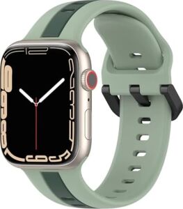 Apple Watch ile Uyumlu 42/44/45/49 mm Için Metal Tokalı Spor Silikon Kordon Çift Renkli Hava Alabilen Delikli Kayış