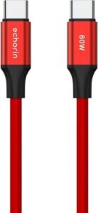 USB C'den USB C'ye 60W, 2.4A, 1m, Pd 2.0, Çift Kat Örgülü Hızlı Şarj ve Data Kablosu (Kırmızı, 1 Metre)