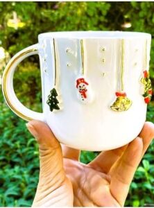Cw Celine's Wonders Premium Kalite 24 Ayar Altın Detaylı El Yapımı Christmas Mug 450 ml Gold