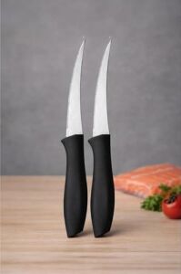 Sebze ve Meyve Bıçağı, Çelik, Siyah, Lazer Kesim Tırtıklı Uç, 22 Cm, 6 Adet