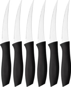 Sebze ve Meyve Bıçağı, Çelik, Siyah, Lazer Kesim Tırtıklı Uç, 22 Cm, 6 Adet
