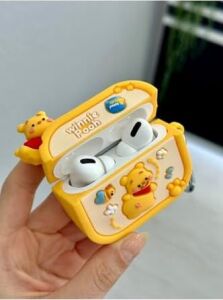 Airpods Pro-Pro2 ile Uyumlu Oyuncak Tasarımlı Kalın Silikon Koruyucu Kılıf - Winniesarı