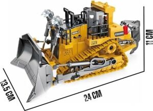 Uzaktan Kumandalı Full Fonksiyon Metal Premium Model Bulldozer, Ekskavatör ve Kamyon 1:16 Ölçek Şarjlı Sesli Işıklı 3 Model (Tam Fonksiyon) (Buldozer)
