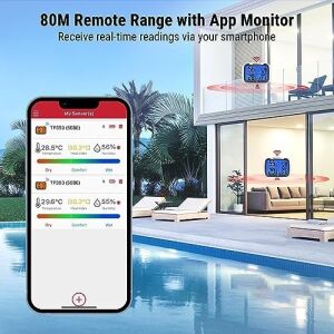Thermopro TP393B Ev Için Dijital Oda Termometresi Nem Ölçer, Bluetooth Üzerinden 80M Menzilli Otomatik Veri Senkronizasyonu, Saatli Higrometre