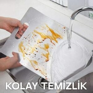 Çelik Kesme Tahtası 2'li Set 304 Paslanmaz Çelik Gıda Temasına Uygun Hijyenik ve Dayanıklı Antibakteriyel 1,6 mm Kesim Panosu Levhası Cam Kesme Tahtası Kaliteli