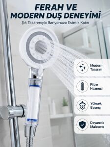 Mineral Taşlı Filtreli Duş Başlığı Güçlü Su Basınçlı Banyo Başlığı
