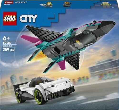 City Jet, Arabaya Karşı 60489 – 6 Yaş ve Üzeri Erkek ve Kız Çocuklar Için Pilot ve Sürücü Minifigürleri Içeren Yaratıcı Oyuncak Araba Yapım Seti, Çocuklar Için Eğlenceli Hediye Fikri (259 Parça)