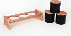 Keramika Mat Siyah Ege Ahşap Standlı Saklama Kabı 10 cm 3 Parça