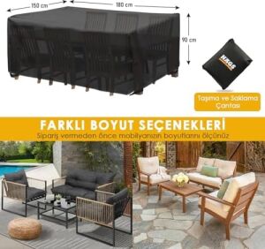 Bahçe Mobilyası Örtüsü, 180-150-90CM, Ağır Hizmet Oxford Kumaş, Su Geçirmez, Dış Mekan Veranda Masa Örtüsü, Havalandırmalı Masa ve Sandalye Koruma Kılıfı Gri
