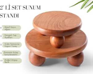 2'li Set El Yapımı Ahşap Top Ayaklı Sunum Standı Tabağı Tahtası Kaliteli Dekoratif Sunumluk 25 x 25 Sunum Standı-2li