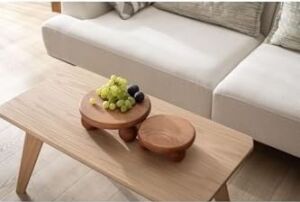2'li Set El Yapımı Ahşap Top Ayaklı Sunum Standı Tabağı Tahtası Kaliteli Dekoratif Sunumluk 25 x 25 Sunum Standı-2li