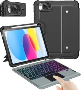 Nillkin iPad 11. Nesil (A16)/10. Nesil Klavyeli Kılıf 10.9 Inç, Kalem Tutucu, 7 Renkli Arkadan Aydınlatmalı, Sihirli Izleme Dörtgeni, Ayarlanabilir Stand, iPad 11./10. Nesil (2025/2022) Için