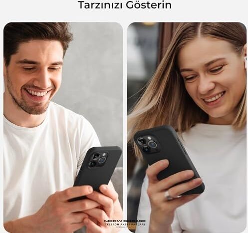 Merwish Apple iPhone 14 Pro Uyumlu Özel Ipeksi Dokunuş Hissi Veren Içi Yumuşak Kadife Lansman Silikon Kılıf Kapak (Siyah)