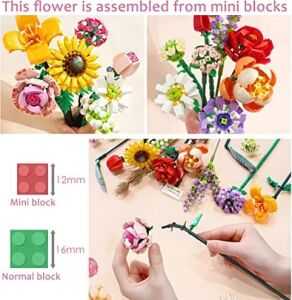 Mini Bricks Çiçek Buketi Yapı Seti, Yapay Çiçek Yapı Taşları, Ev Dekorasyonu, 547 Parça Yaratıcı Botanik Koleksiyonu, 8-12 Yaş Arası Kızlar Için