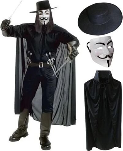 V For Vendetta Maskesi Şapka Pelerin Seti