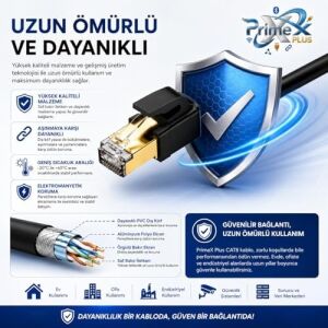 PX-5212 2 Metre Cat8 Ethernet Kablosu, 10GBPS Yüksek Hızlı RJ45 Ağ Kablosu, S/ftp 600MHZ Gaming Modem Router Switch Patch Internet Kablosu